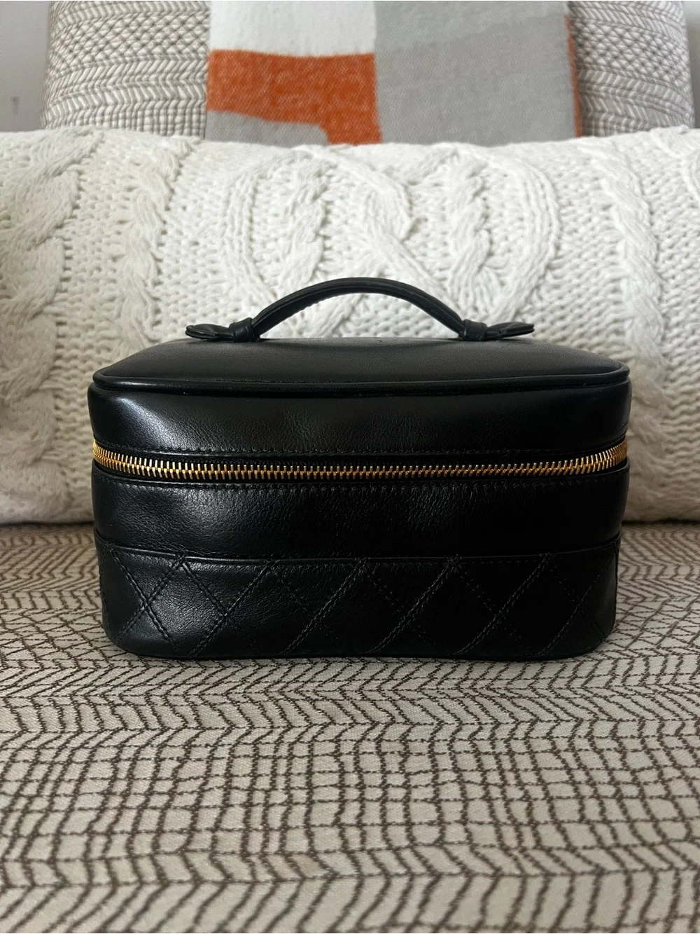 Chanel Black Quilted Leather Top-Handle Vanity with Gold Zipper